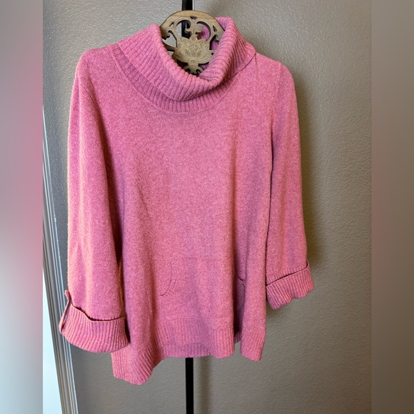 Style & Co Pink Cowl Neck Sweater XL | Button Cuff | Kangaroo Pocket - Picture 2 of 7
